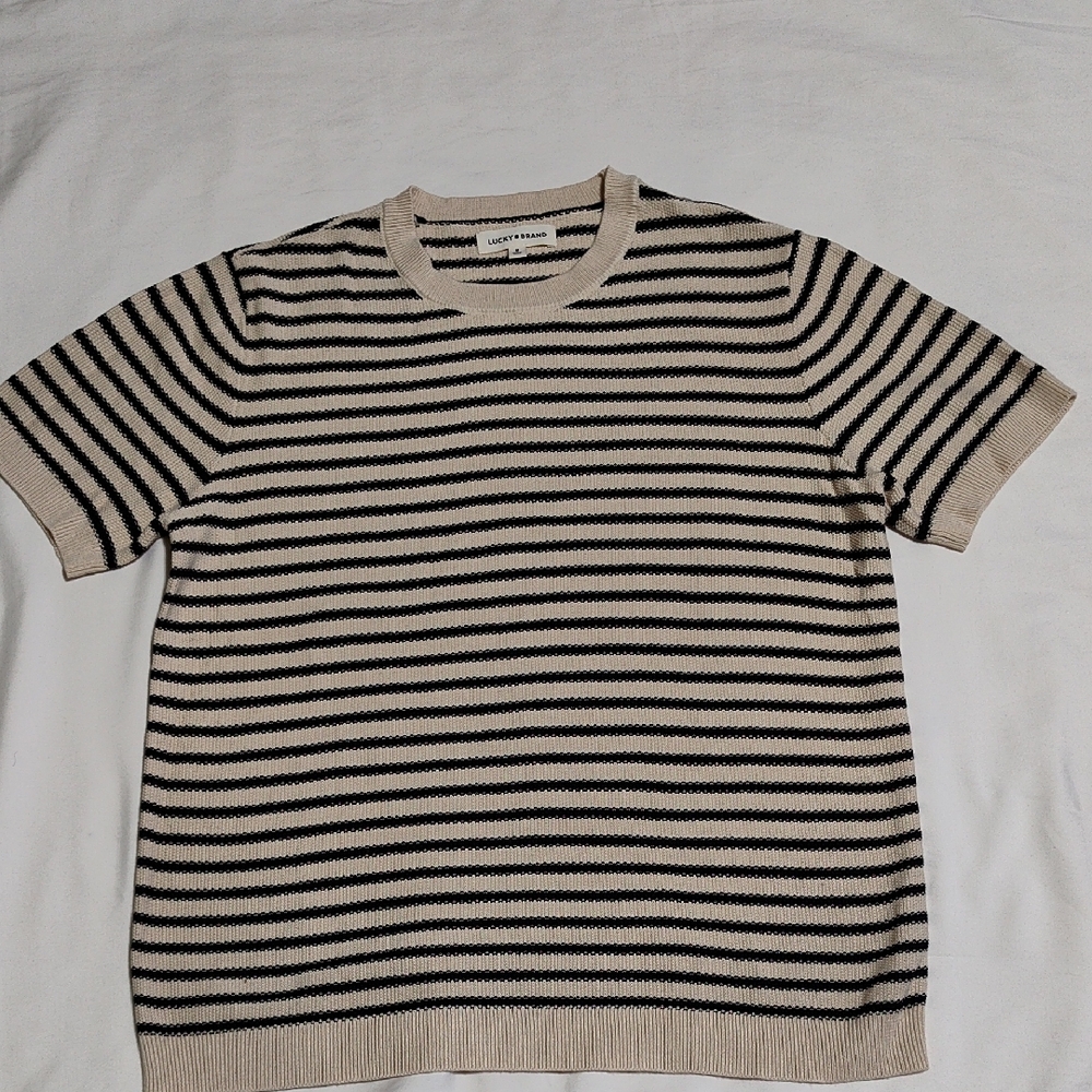 Lucky Brand Black and Cream Knit Top